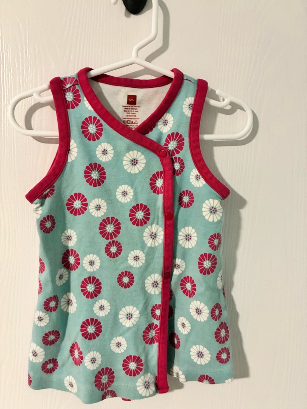 Tea Collection Aqua Floral Sleeveless Dress with Pink Trim